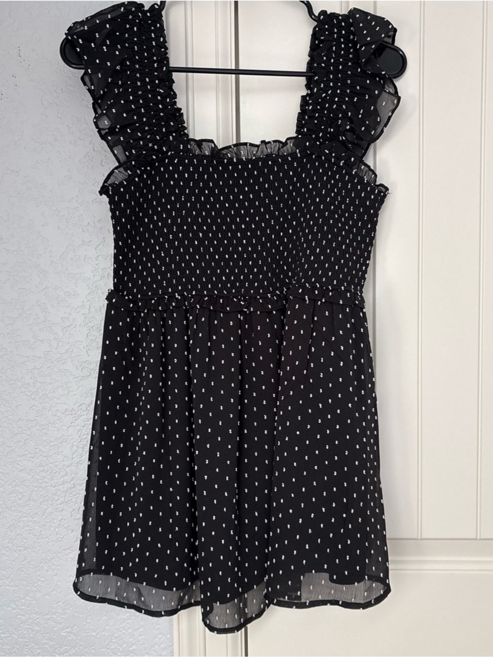 Maternity ' Black Polka Dot Ruffle Strap Tank